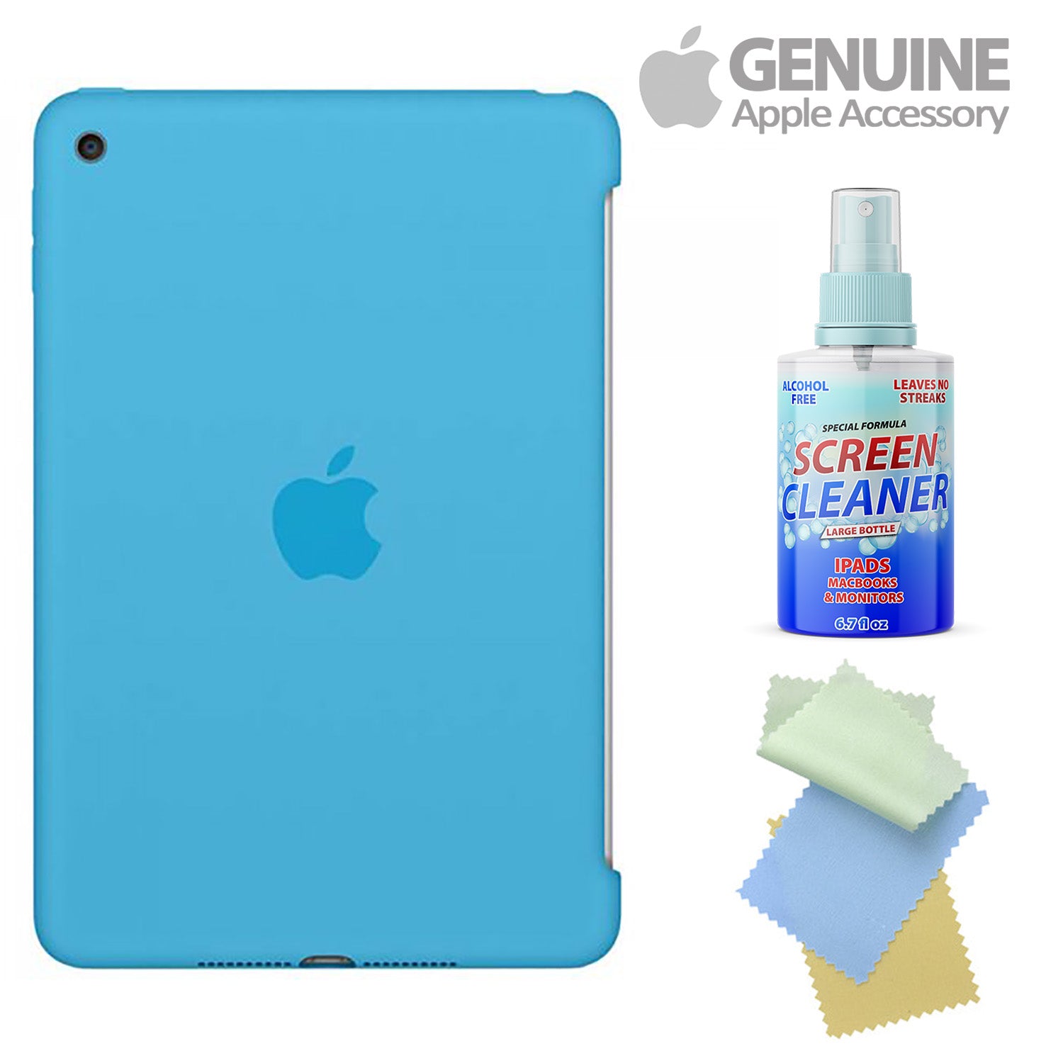 APPLE Silicone Case for iPad mini 4 Blue MLD32ZA/A with Free Cleaning Kit Bundle