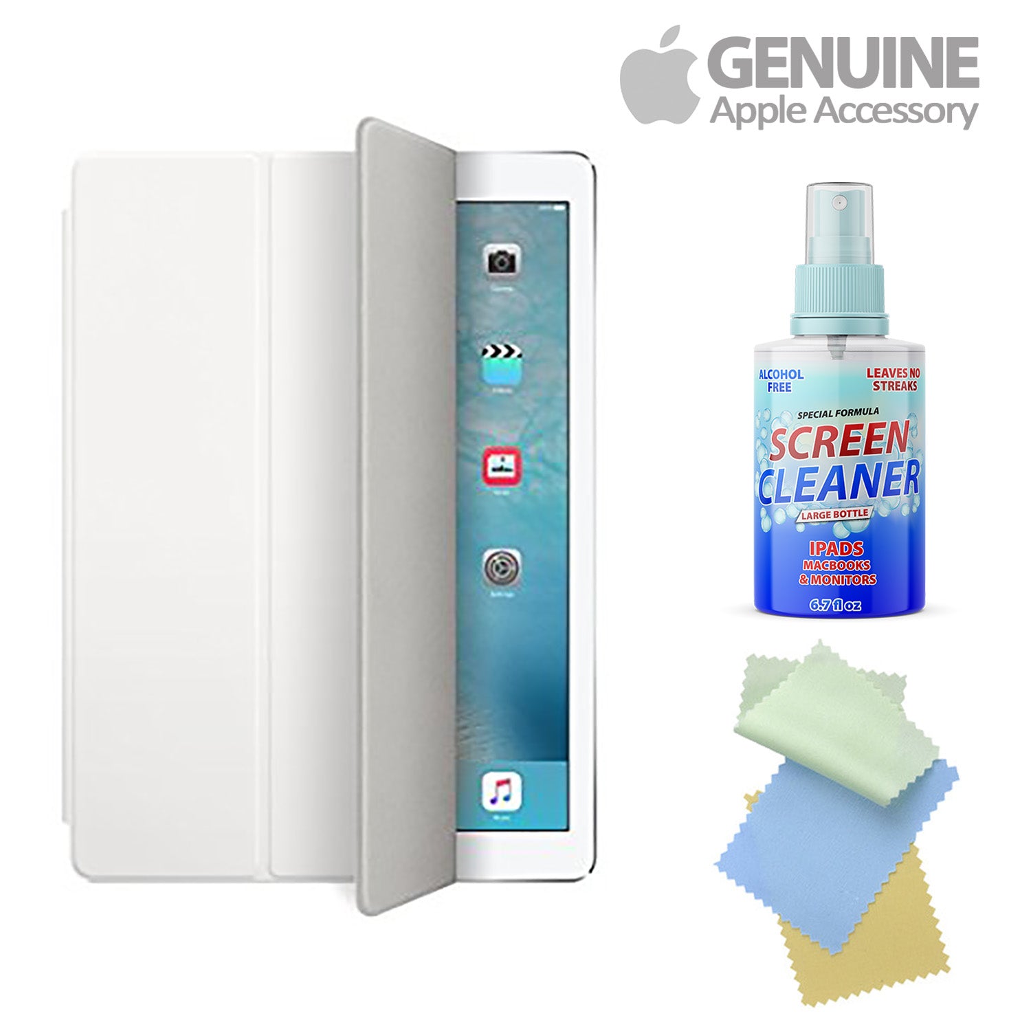 Apple Smart Screen Cover for 12.9" iPad Pro, White MLJK2ZM/A with Free Cleaning Kit Bundle
