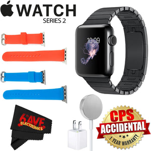 6Ave Apple Watch Series 2 38mm Smartwatch Space Black Stainless Steel Case, Space Black Link Band + Watch Band Red 38mm + Watch Band Blue 38mm + MicroFiber Cloth Bundle