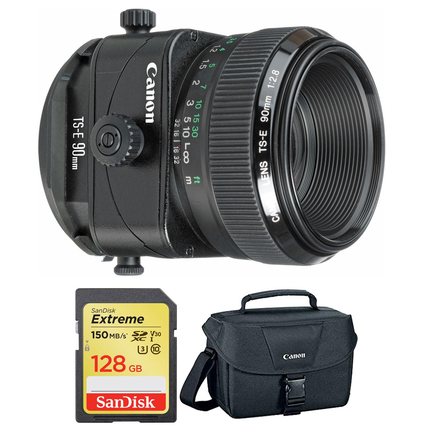 Canon TS-E 90mm f/2.8 Tilt-Shift Lens  with BONUS 128GB Memory Card and Canon Carrying Case Combo  (Special Intl Model)