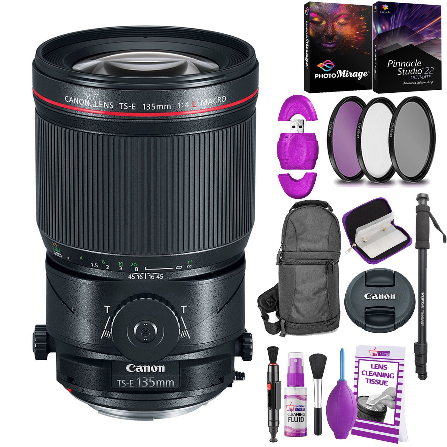 Canon TS-E 135mm f/4L Macro Tilt-Shift Lens  with BONUS Bundle | Memory | Backpack | Monopod | Cleaning Kit | Intl Model