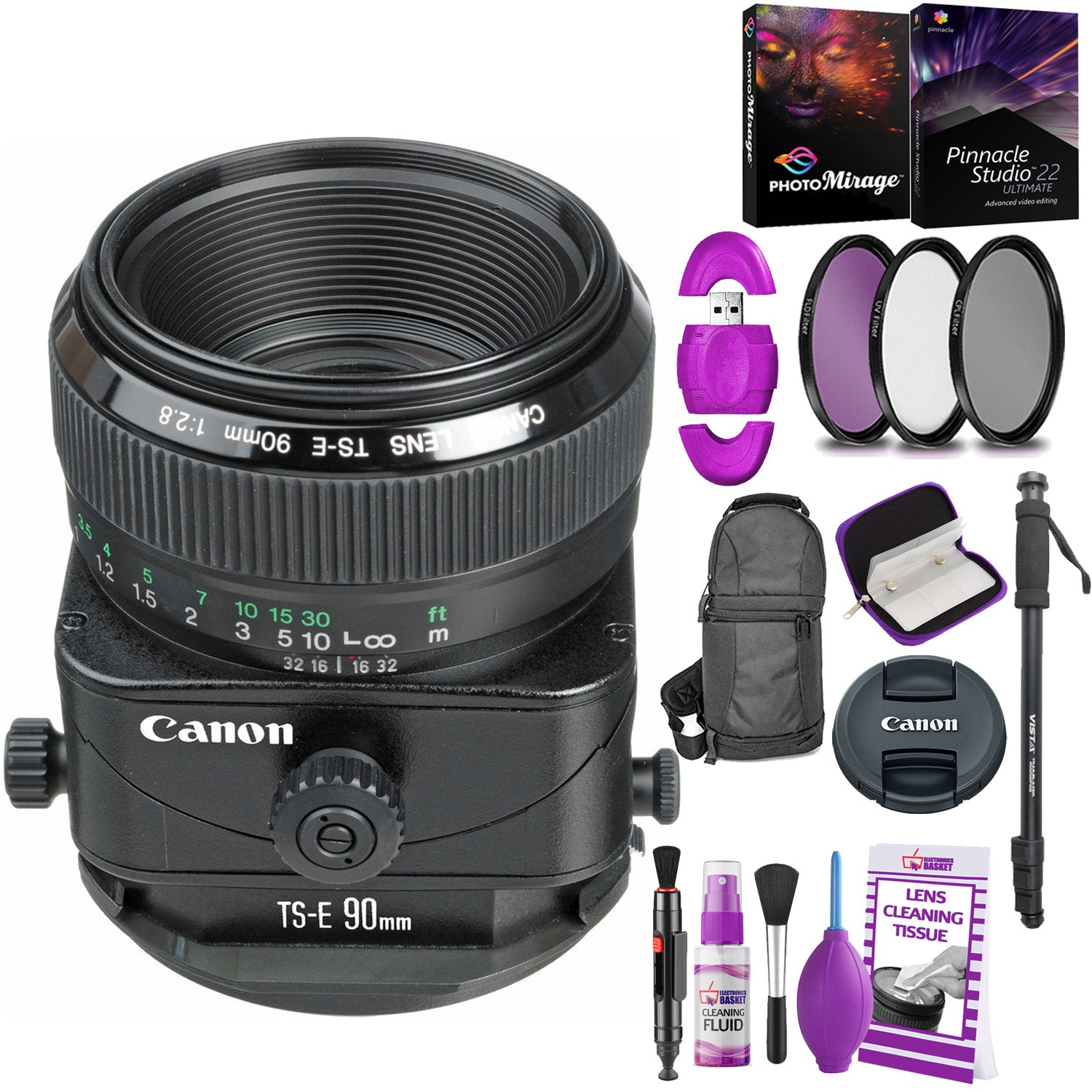 Canon TS-E 90mm f/2.8 Tilt-Shift Lens with BONUS Bundle | Memory | Backpack | Monopod | Cleaning Kit | Intl Model