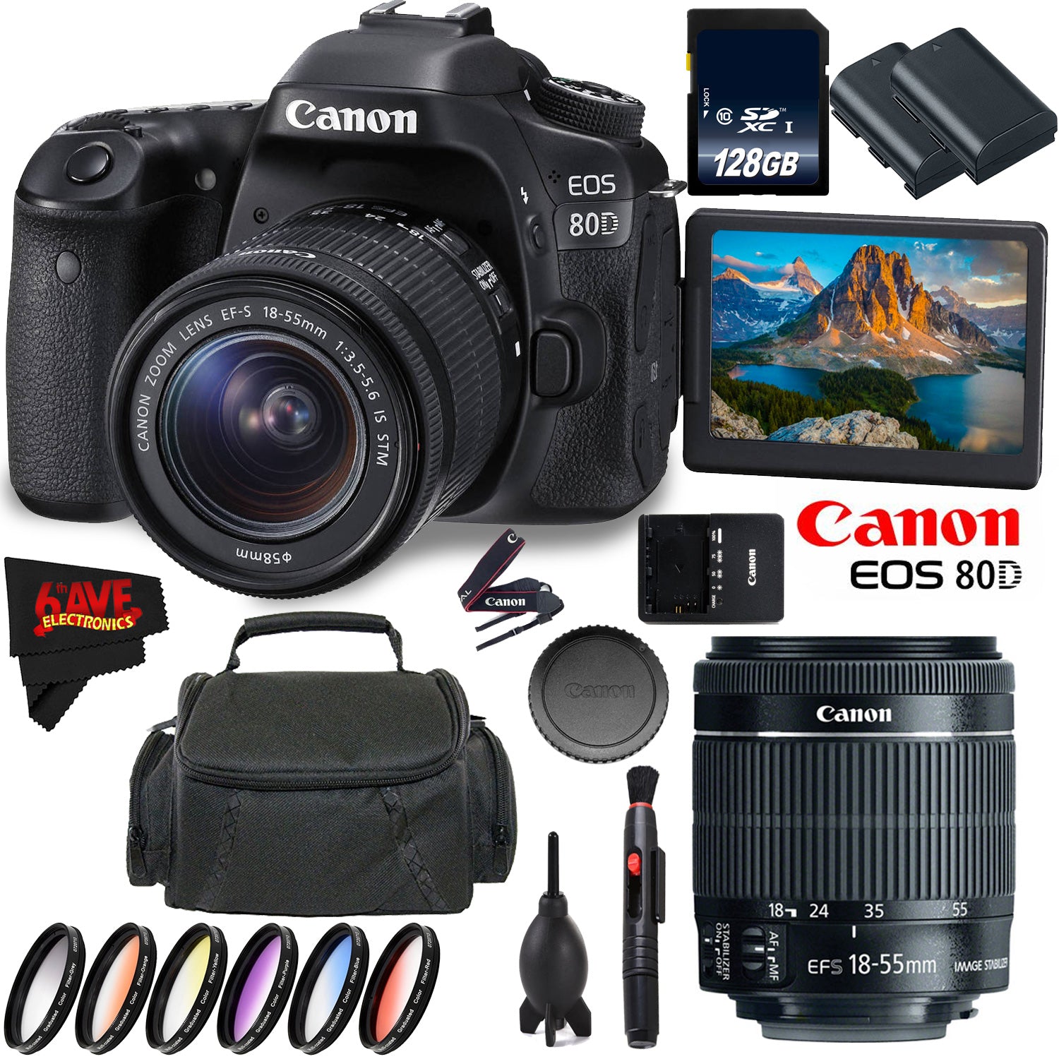 Canon EOS 80D DSLR Camera + 18-55mm Lens + 128GB Memory Card International Version