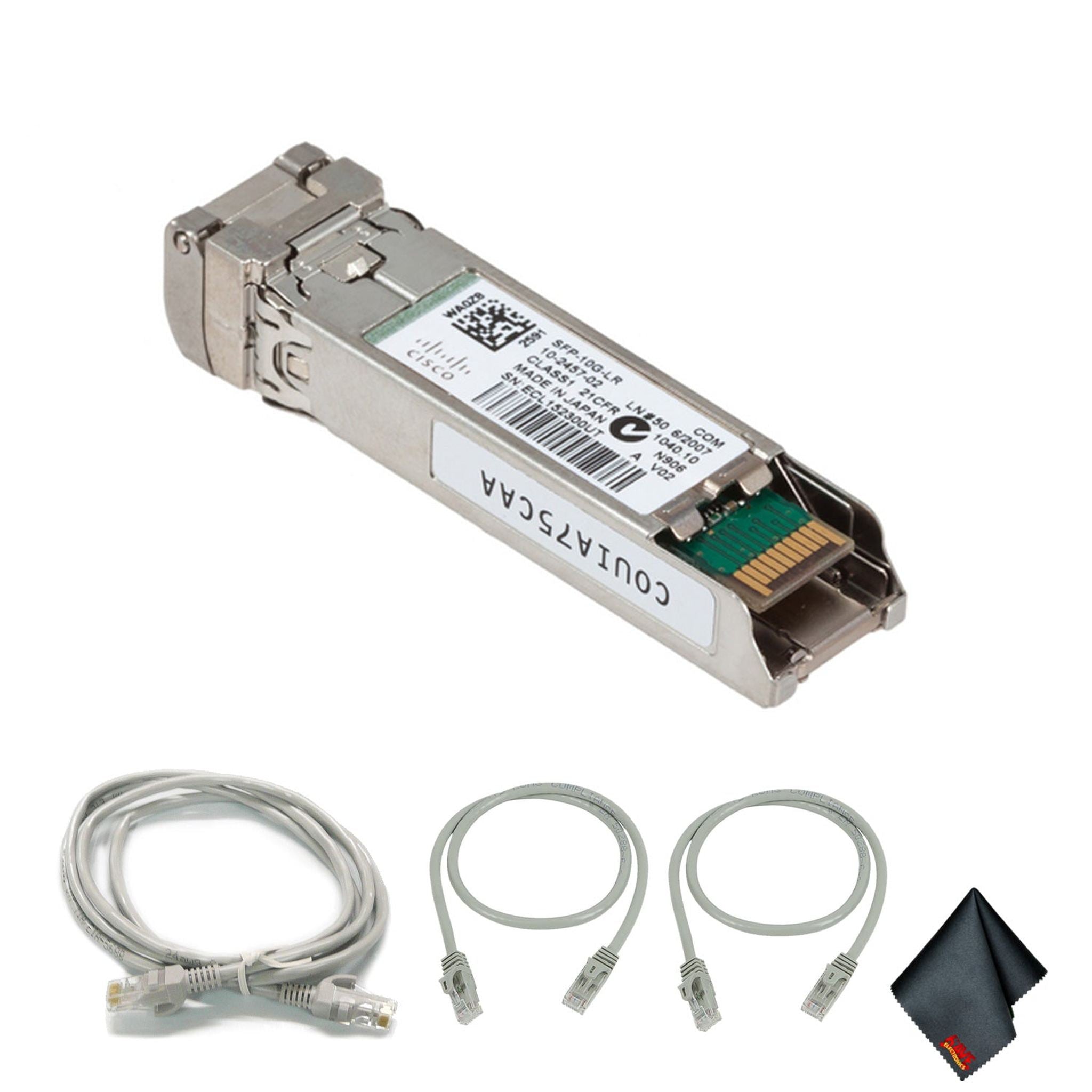 Cisco 10Gbase-LR SFP+ Transceiver with Extra Cat5 Cables 1-Pack Bundle