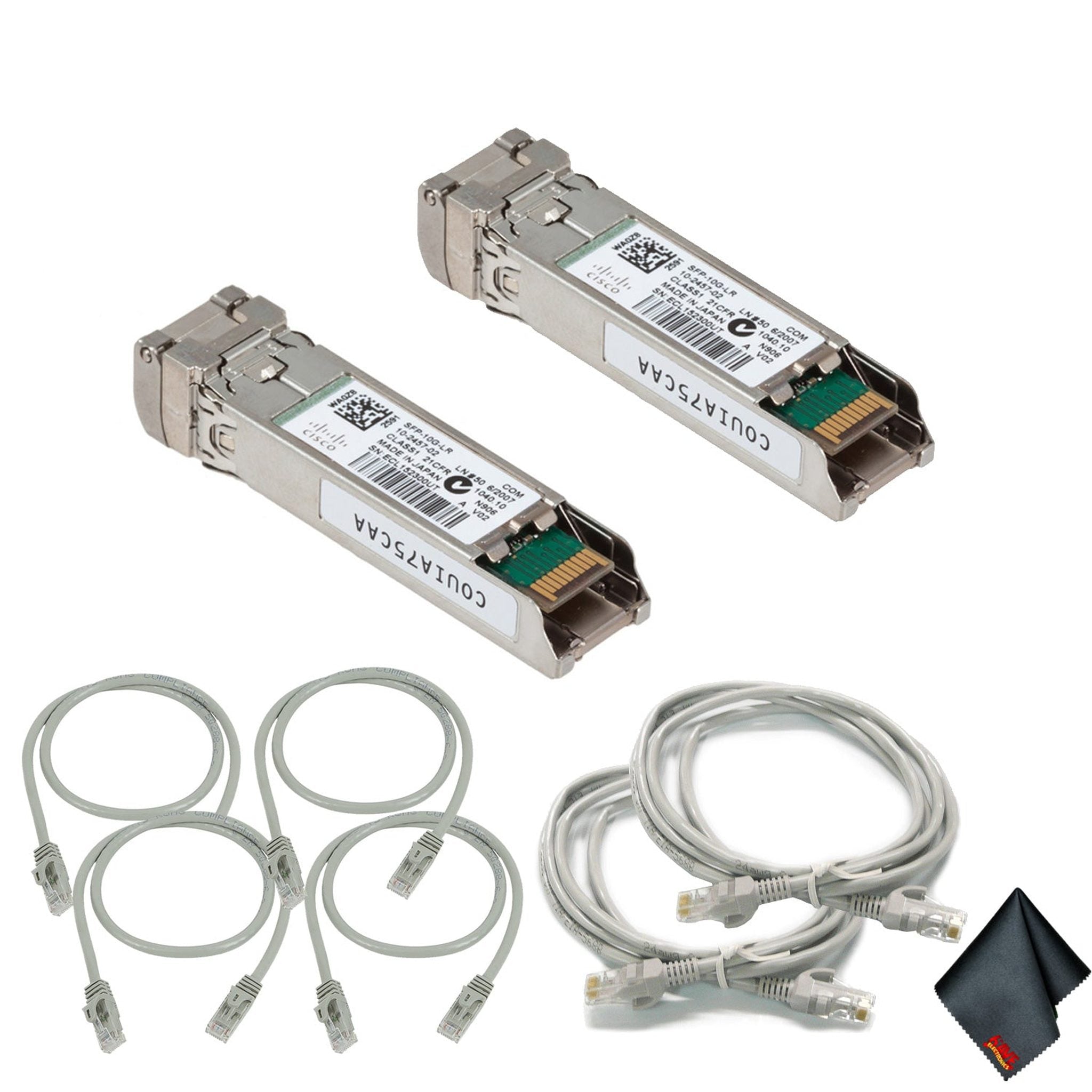 Cisco 10Gbase-LR SFP+ Transceiver with Extra Cat5 Cables 2-Pack Bundle