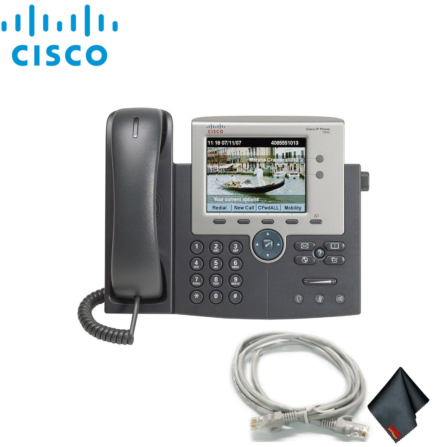 Cisco 7945G Unified IP Phone with Extra Cat5 Cables Bundle