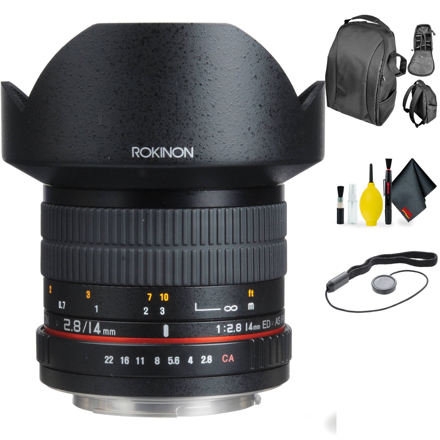 ROKINON 14 2.8 Lens for Olympus + Deluxe Lens Cleaning Kit Bundle