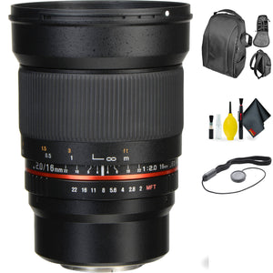 ROKINON 16MM f/2.0 Micro 4/3 + Deluxe Lens Cleaning Kit Bundle