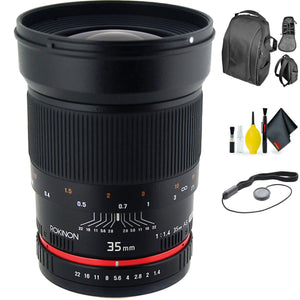 ROKINON 35 1.4 Lens for Olympus + Deluxe Lens Cleaning Kit Bundle
