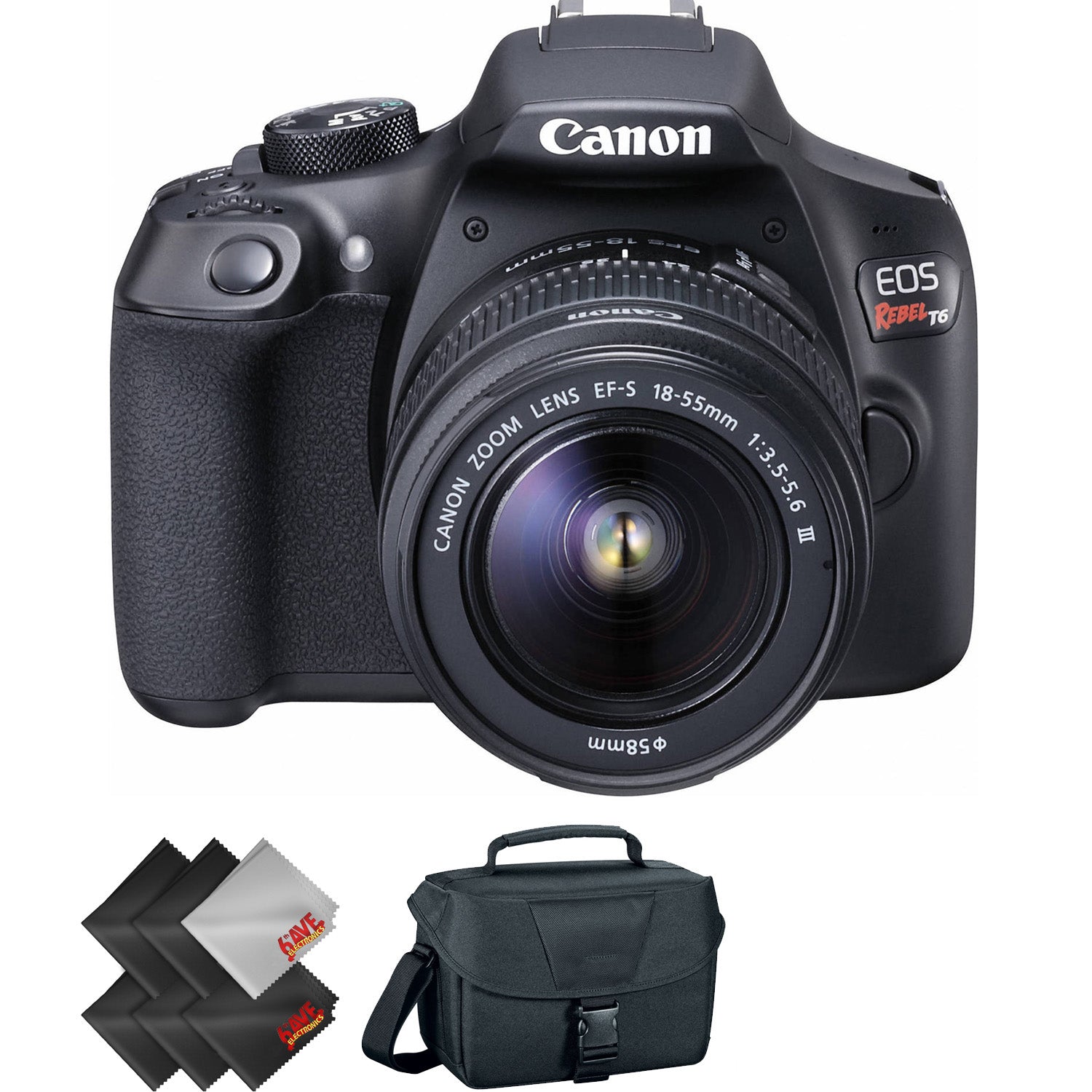 Canon EOS Rebel T6 DSLR Camera with 18-55mm and 75-300mm Lenses Kit + 1 Year Warranty Bundle