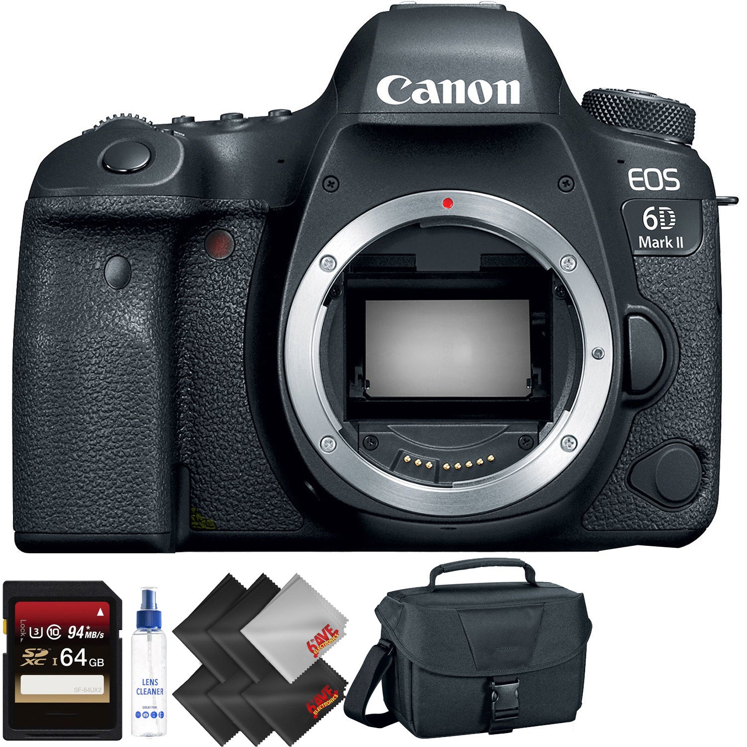 Canon EOS 6D Mark II DSLR Camera (Body Only) + 64GB Memory Card + 2 Year Accidental Warranty Base Bundle
