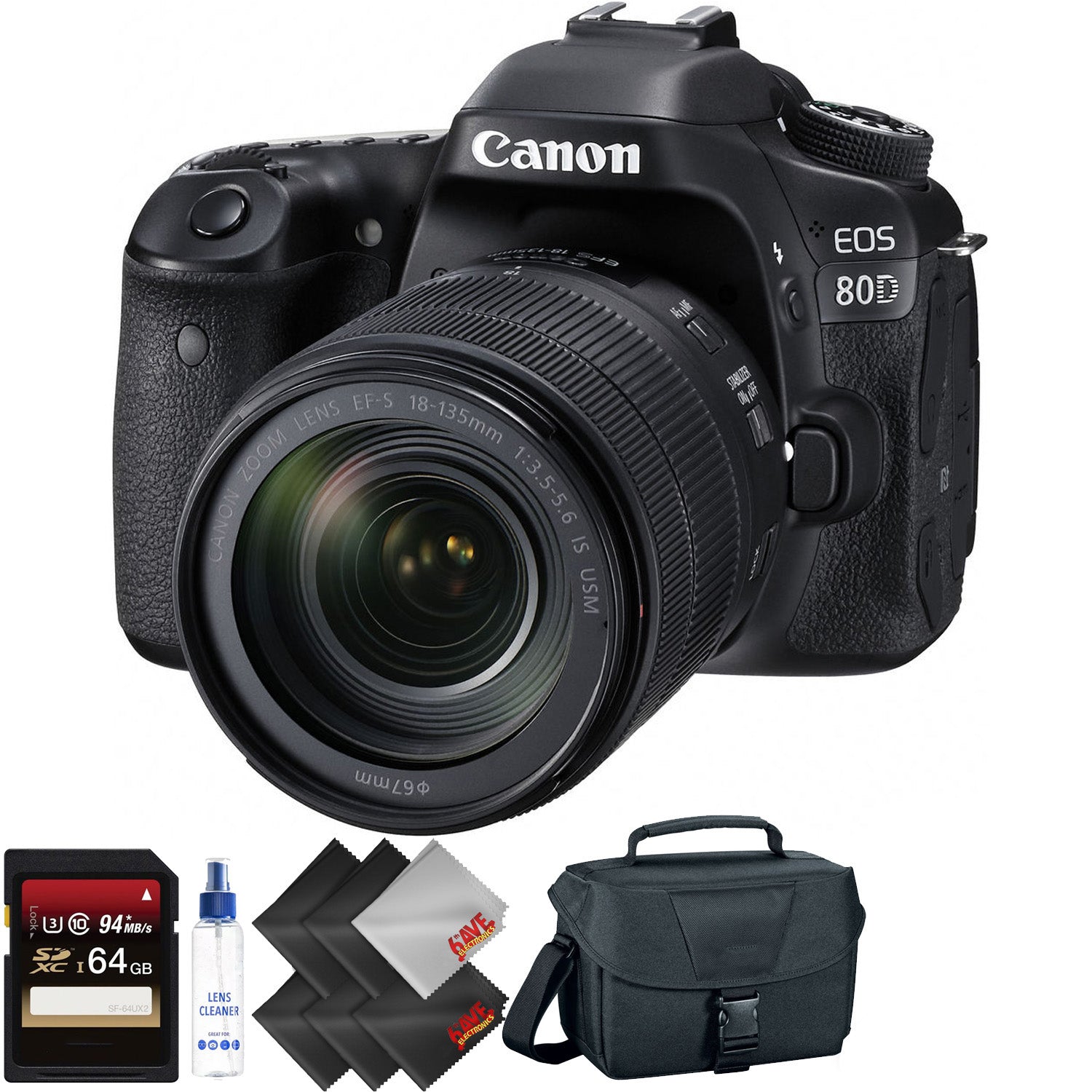 Canon EOS 80D DSLR Camera with 18-135mm Lens + 64GB Memory Card + 2 Year Accidental Warranty