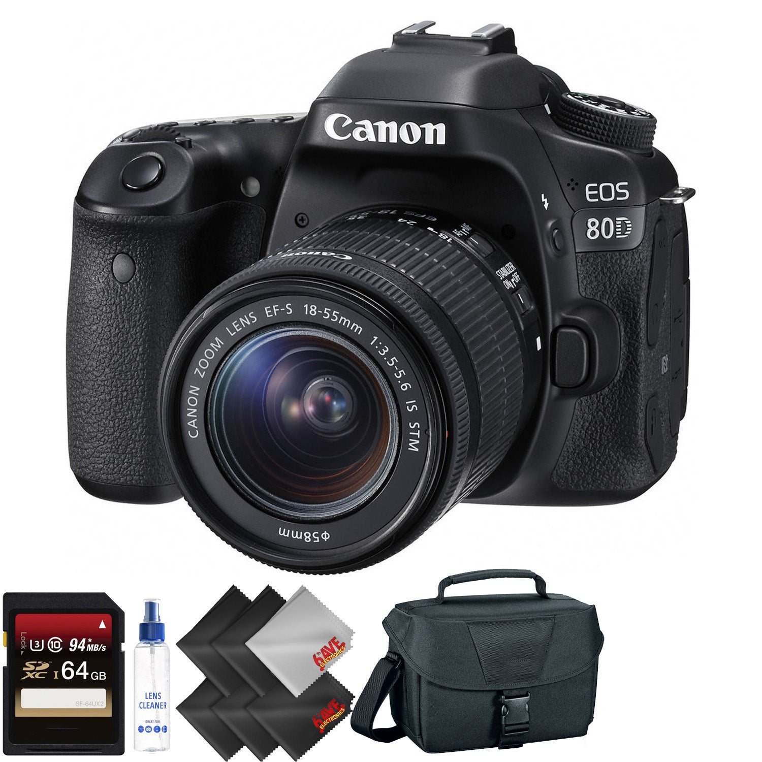 Canon EOS 80D DSLR Camera with 18-55mm Lens + 64GB Memory Card + 2 Year Accidental Warranty