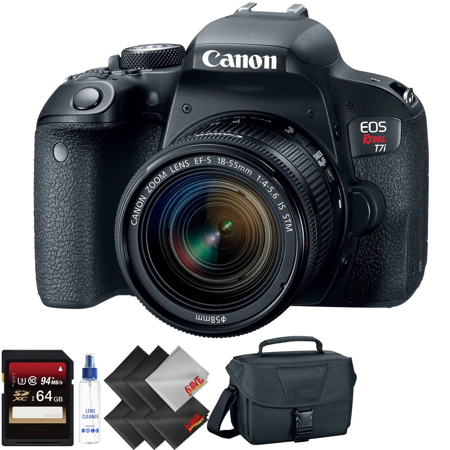 Canon EOS Rebel T7i DSLR Camera with 18-55mm Lens + 64GB Memory Card + 2 Year Accidental Warranty