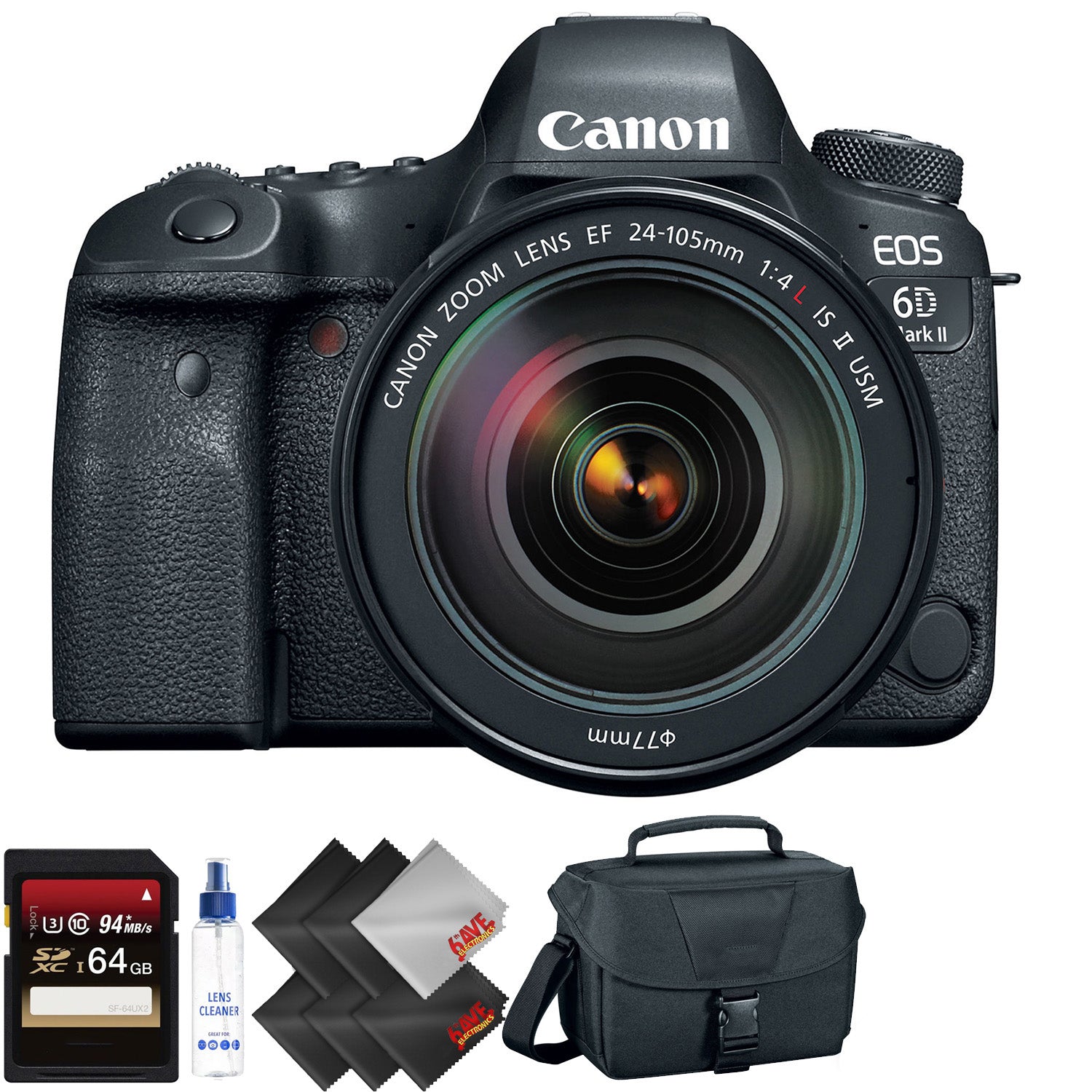 Canon EOS 6D Mark II DSLR Camera with 24-105mm f/4L II Lens + 64GB Memory Card + 2 Year Accidental Warranty Bundle