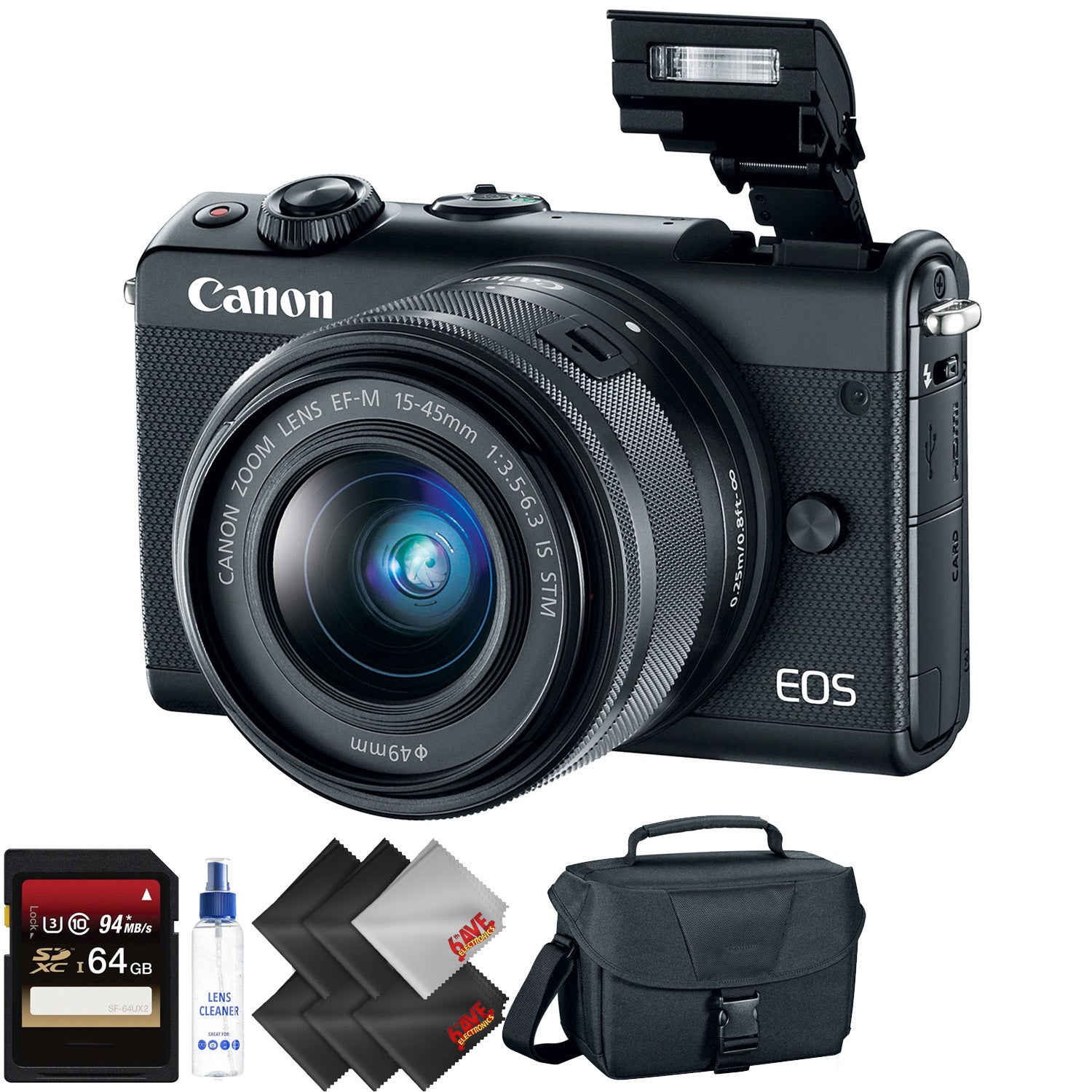 Canon EOS M100 Mirrorless Digital Camera with 15-45mm Lens (Black) + 64GB Memory Card + 1 Year Warranty