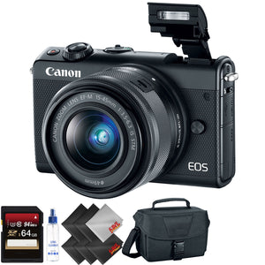 Canon EOS M100 Mirrorless Digital Camera with 15-45mm Lens Black + 64GB Memory Card + 1 Year Warranty