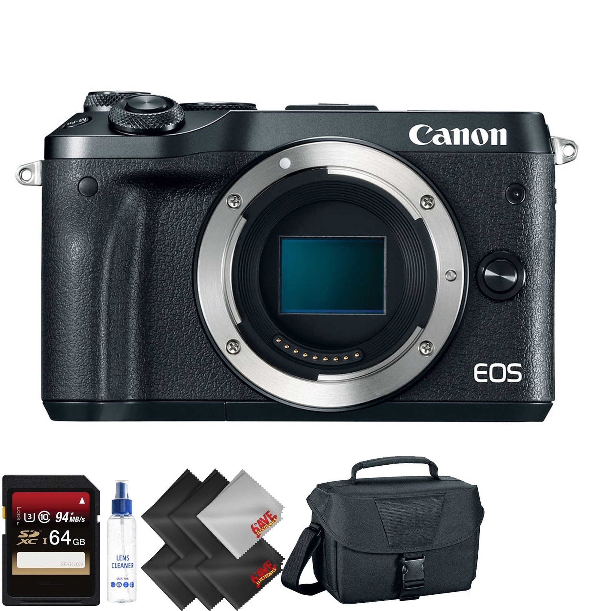 Canon EOS M6 Mirrorless Digital Camera Body Only, Black + 64GB Memory Card + 1 Year Warranty Canon