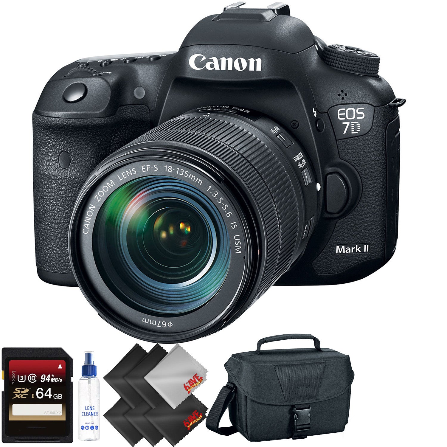 Canon EOS 7D Mark II DSLR Camera with 18-135mm f/3.5-5.6 is USM Lens & W-E1 Wi-Fi Adapter + 64GB Memory Card + 1 Year Wa