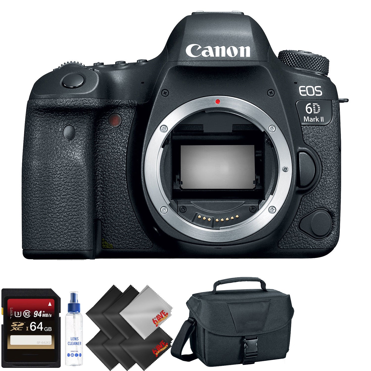 Canon EOS 6D Mark II DSLR Camera (Body Only) + 64GB Memory Card + 2 Year Accidental Warranty Advanced Bundle