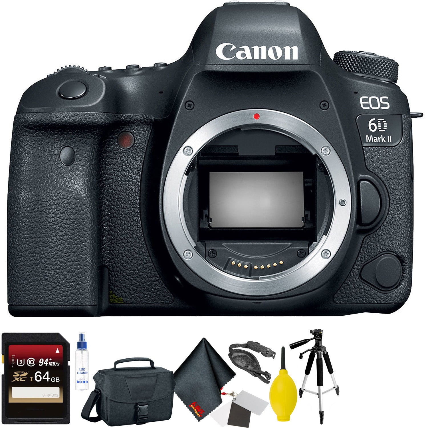 Canon EOS 6D Mark II DSLR Camera (Body Only) + 64GB Memory Card + Mega Accessory Kit + 2 Year Accidental Warranty Base Bundle