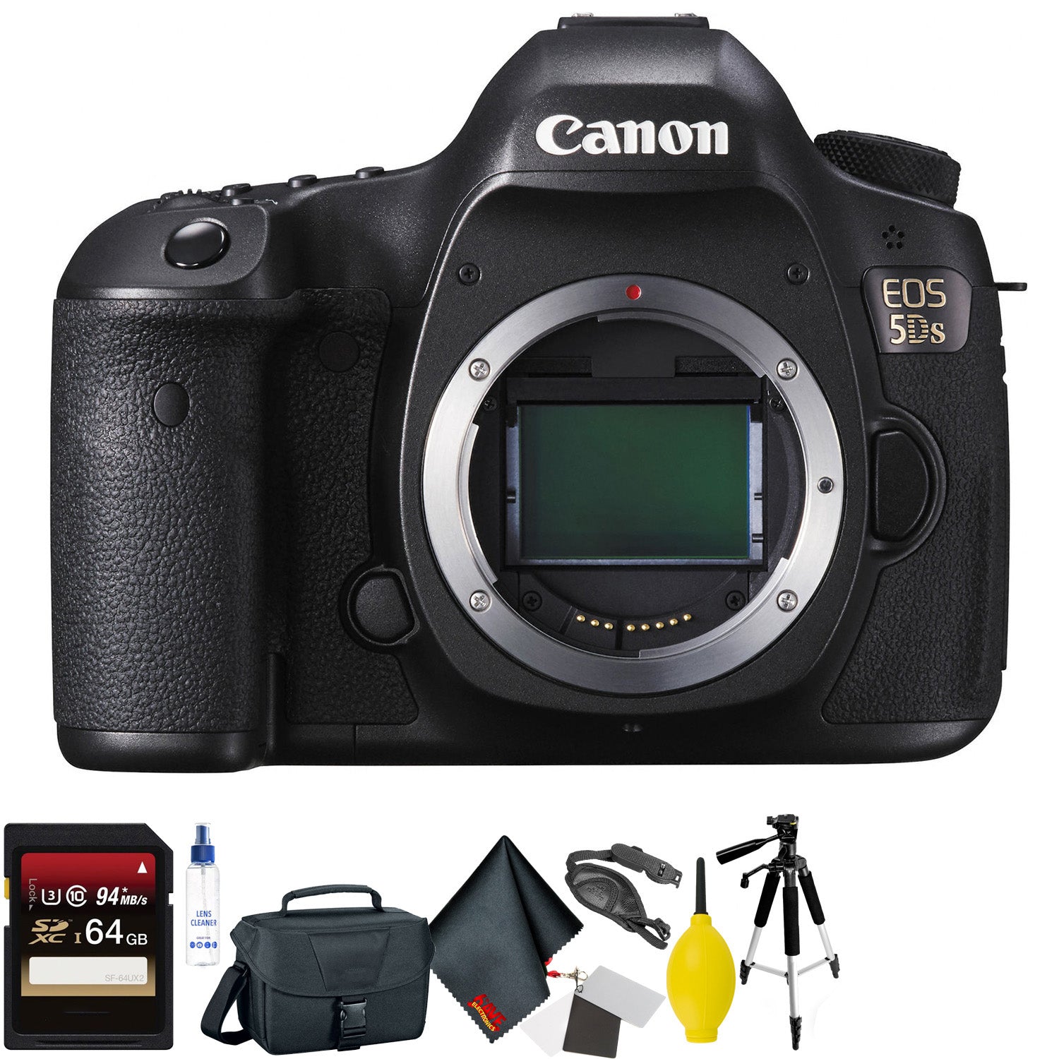 Canon EOS 5DS DSLR Camera (Body Only) + 64GB Memory Card + Mega Accessory Kit + 1 Year Warranty Bundle
