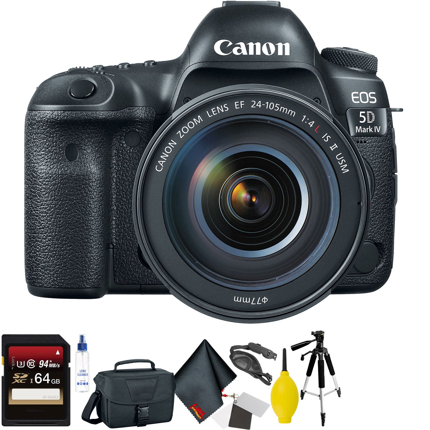 Canon EOS 5D Mark IV DSLR Camera with 24-105mm f/4L II Lens + 64GB Memory Card + Mega Accessory Kit + 2 Year Accidental