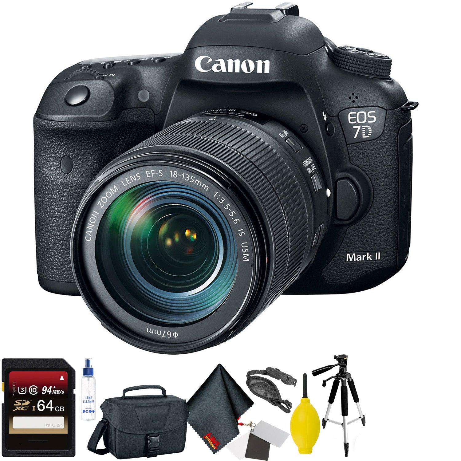 Canon EOS 7D Mark II DSLR Camera with 18-135mm f/3.5-5.6 is USM Lens & W-E1 Wi-Fi Adapter + 64GB Memory Card + Mega Acce