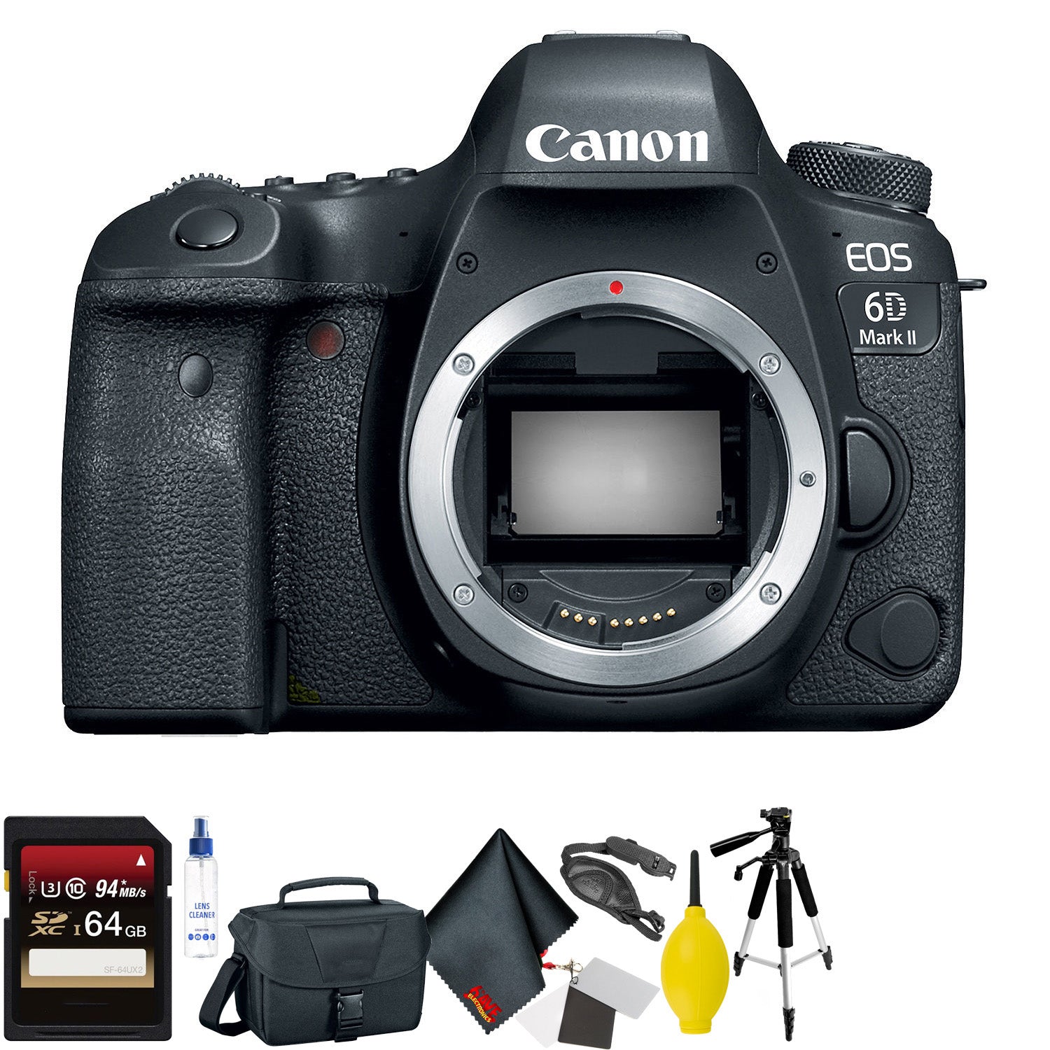 Canon EOS 6D Mark II DSLR Camera (Body Only) + 64GB Memory Card + Mega Accessory Kit + 2 Year Accidental Warranty Advanced Bundle