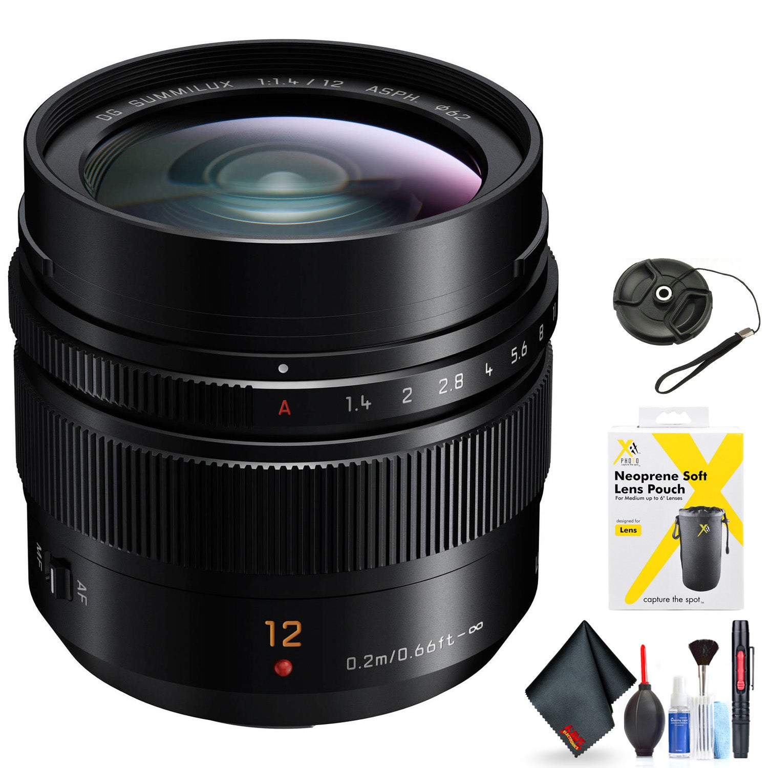 Panasonic Leica DG Summilux 12mm f/1.4 ASPH. Lens for Micro Four Thirds Mount + Accessories (International Model with 2
