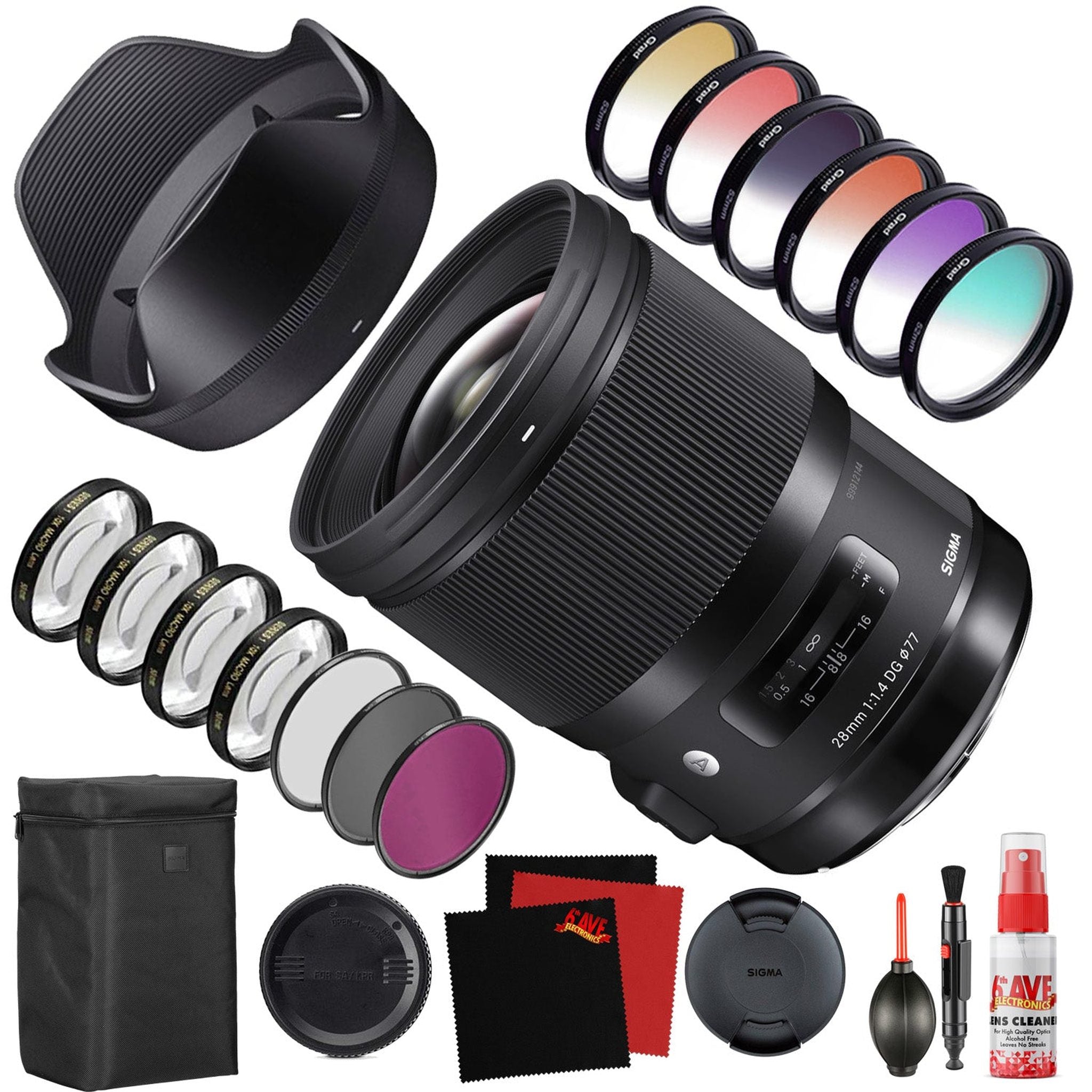 Sigma 28mm f/1.4 DG HSM Art Lens for Nikon F 441955 With FLD Filter, CPL Filter, UV Filter - Color Graduated Filter Kit - Close Up Filter Kit and