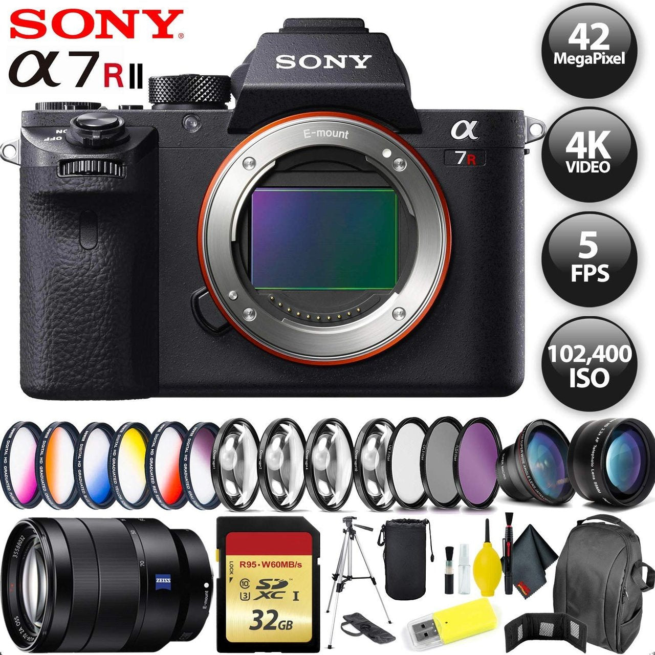 Sony Alpha a7R II Mirrorless Digital Camera + 256GB Memory Card + Sony FE 70-200mm Lens