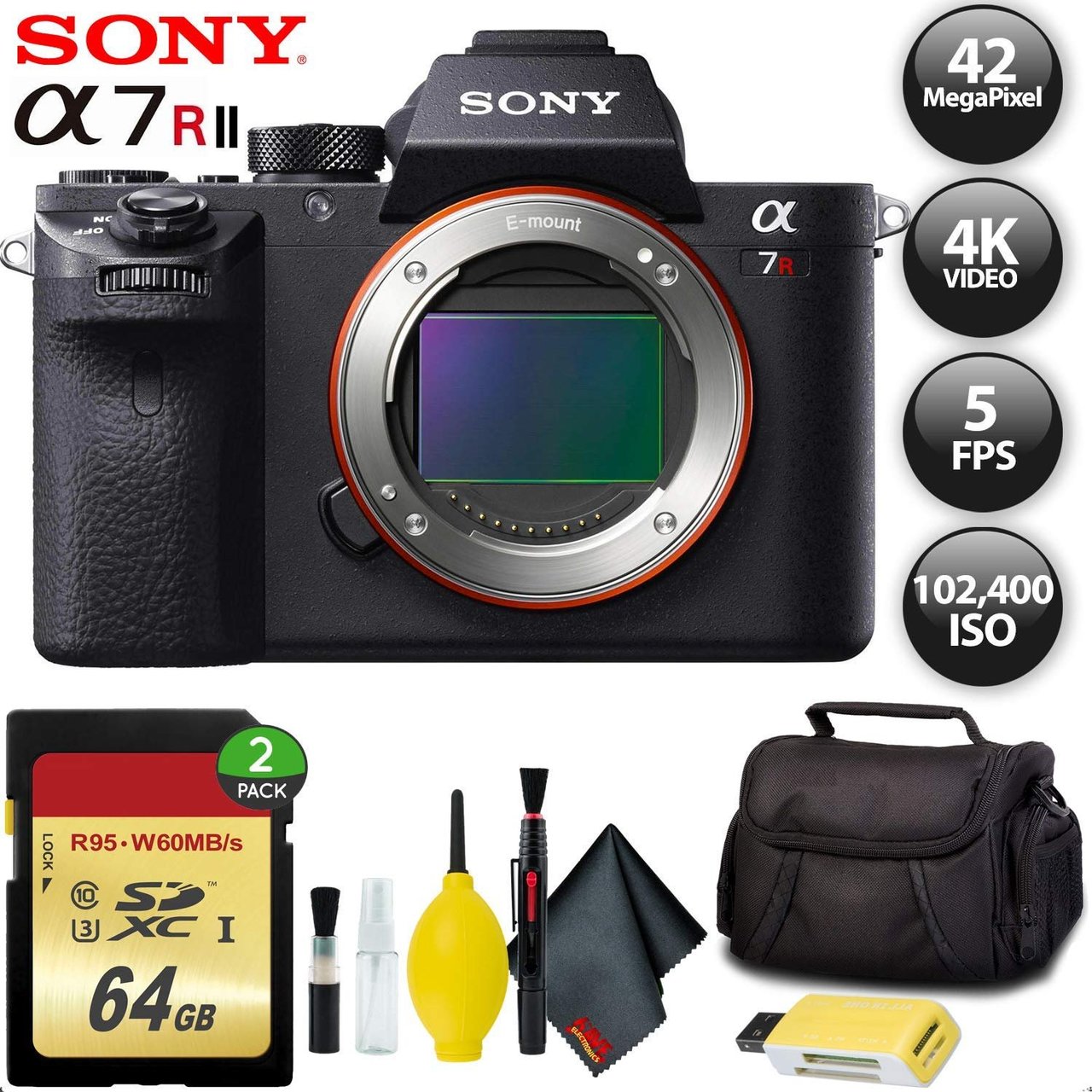 Sony Alpha a7R II Mirrorless Digital Camera + 64GB Memory Card Base Kit with Accessories