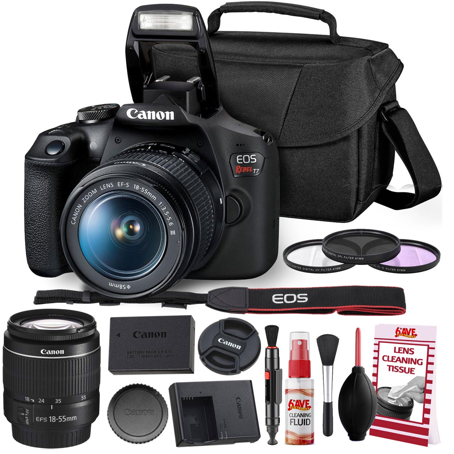 Canon Rebel T7 DSLR Camera with 18-55mm DC III Lens Kit and Carrying Case, Creative Filters, Cleaning Kit, and More