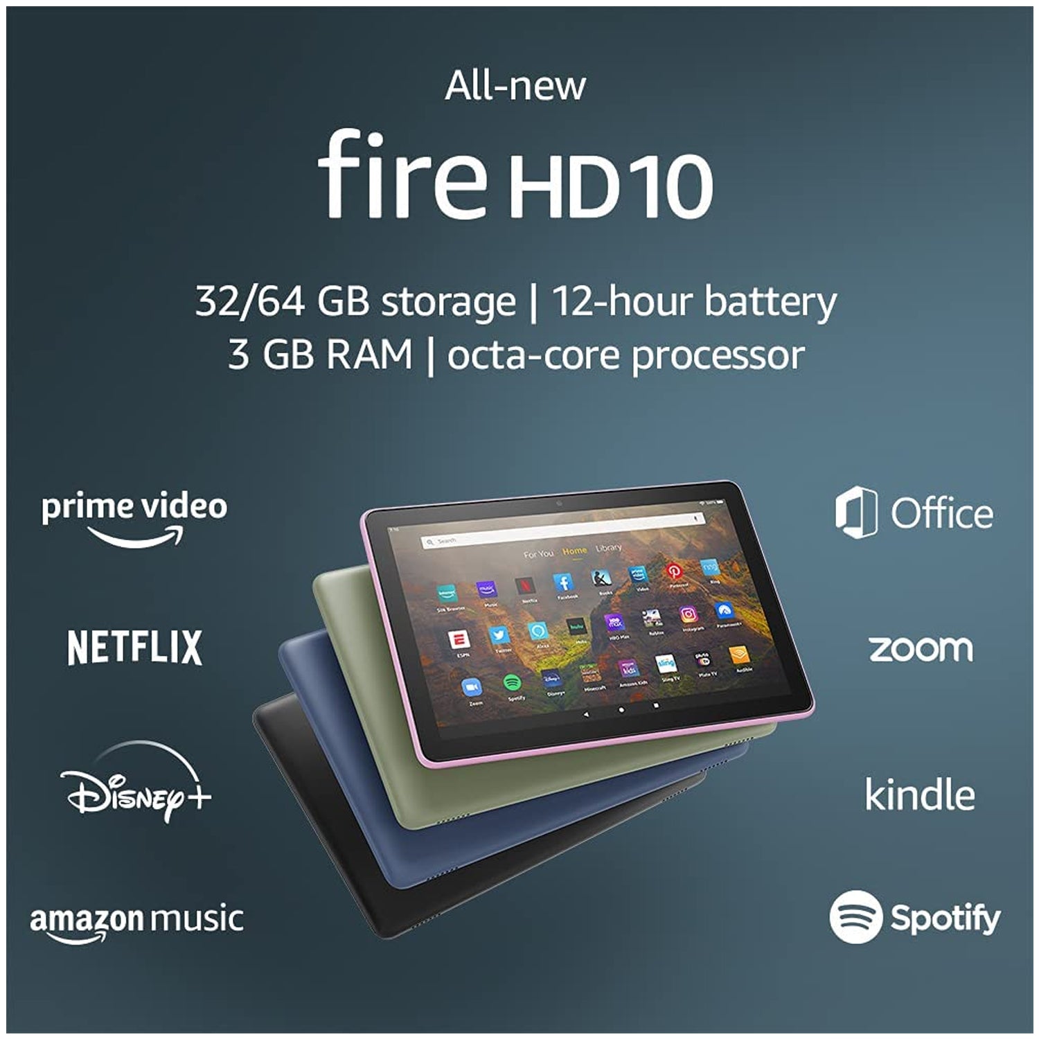Fire HD 10 Inch Tablet Full HD, 32GB Black (2021) with Wireless Bluetooth Earbuds