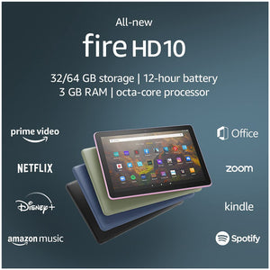 Fire HD 10 Inch Tablet Full HD, 32GB Black 2021 with 64GB Micro SD Card