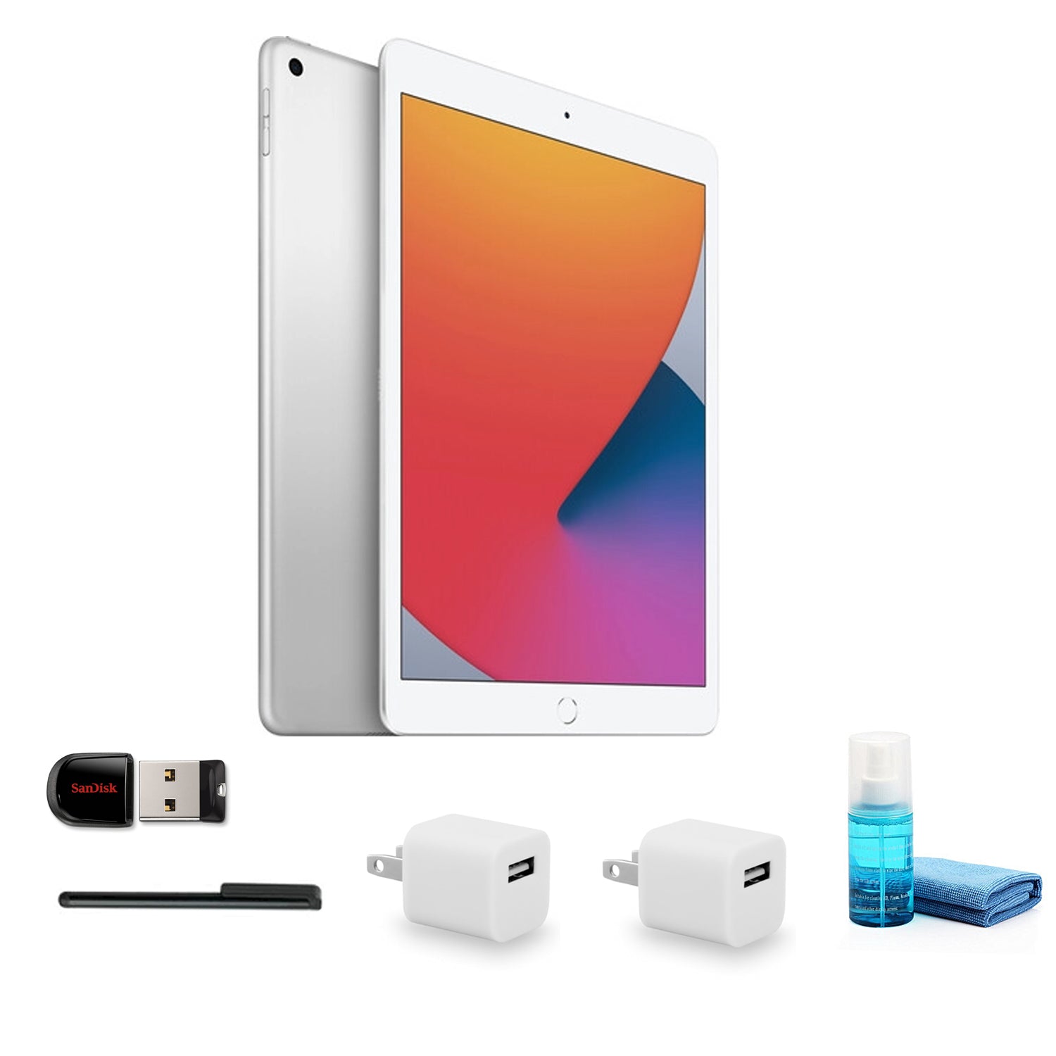 Apple 10.2 Inch iPad (8th Gen, 128GB, Wi-Fi Only, Silver) with Cleaning Kit + More
