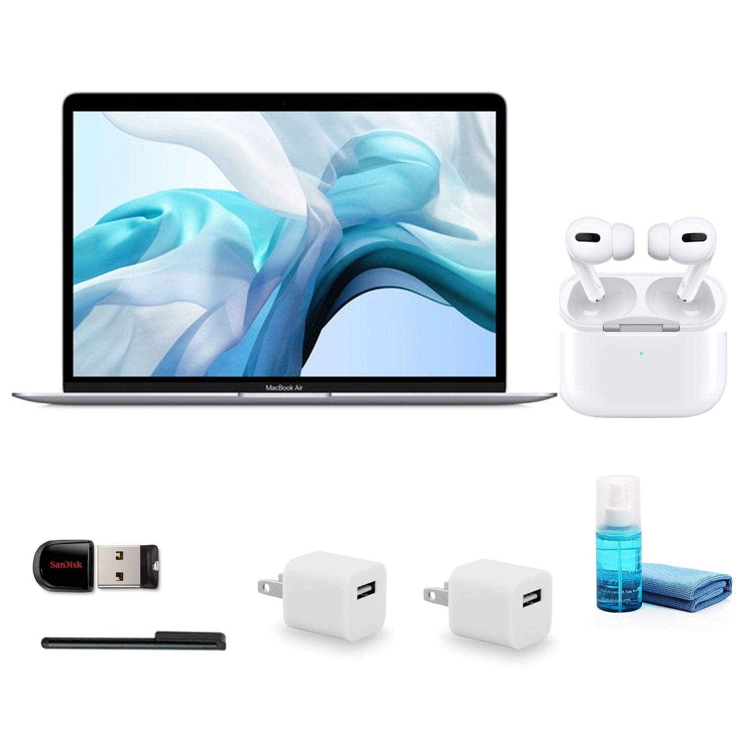 Apple MacBook Air 13 Inch with Retina (512GB, Silver, Early 2020, 10th Gen) with Apple AirPods Pro Bundle
