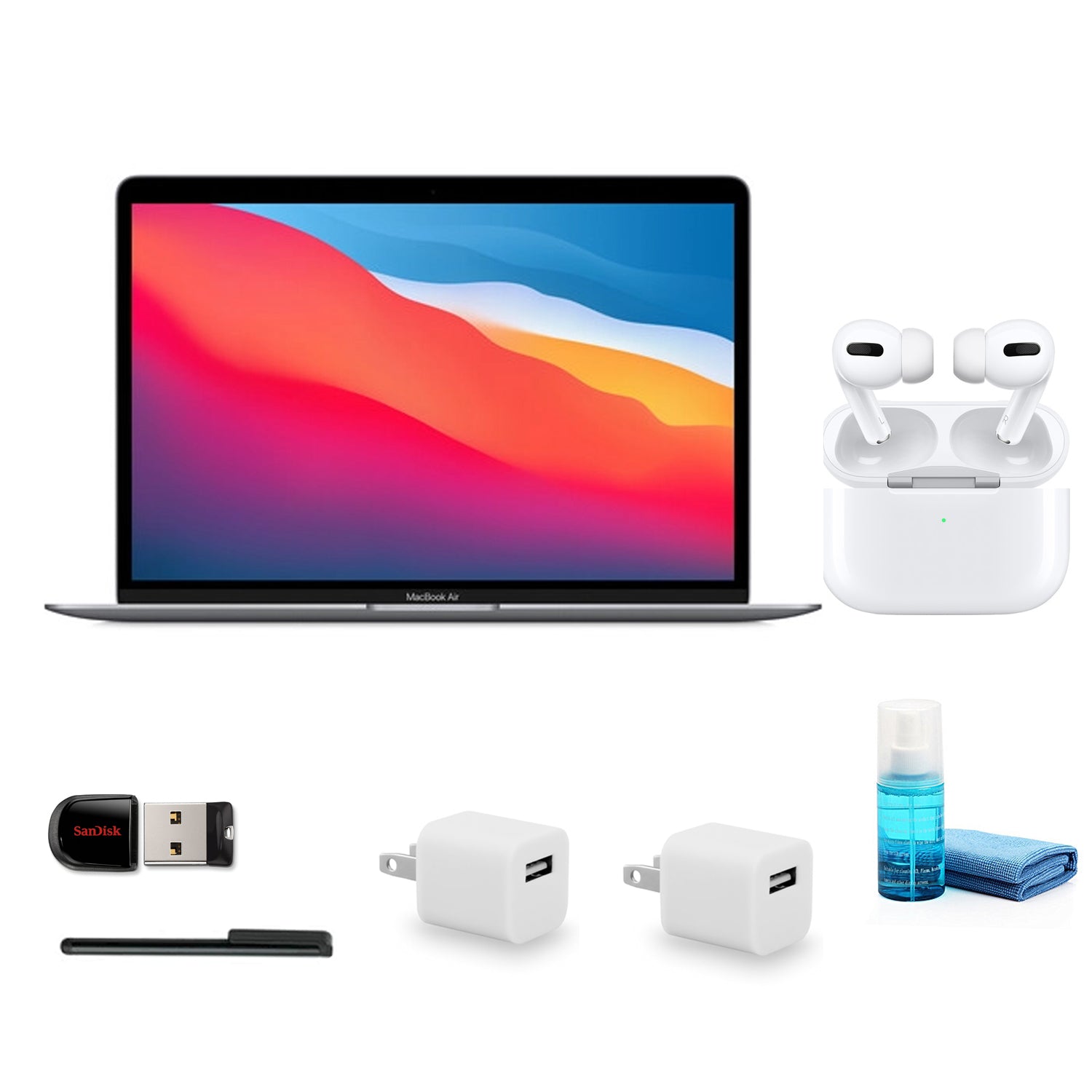 Apple MacBook Air 2020 13 Inch M1 Chip with Retina Display 256GB Silver Gray with Apple AirPods Pro