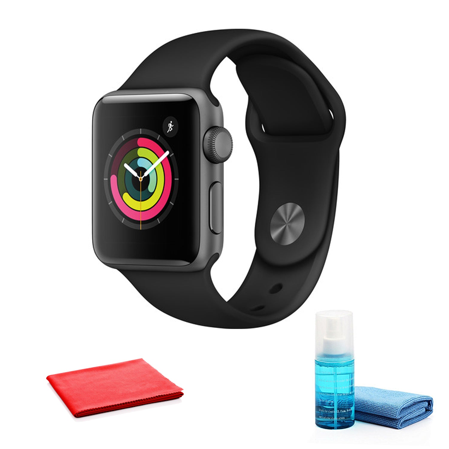 Apple Watch Series 3 GPS, 42mm Space Gray +Black Sport Band with Cleaning Kit Bundle