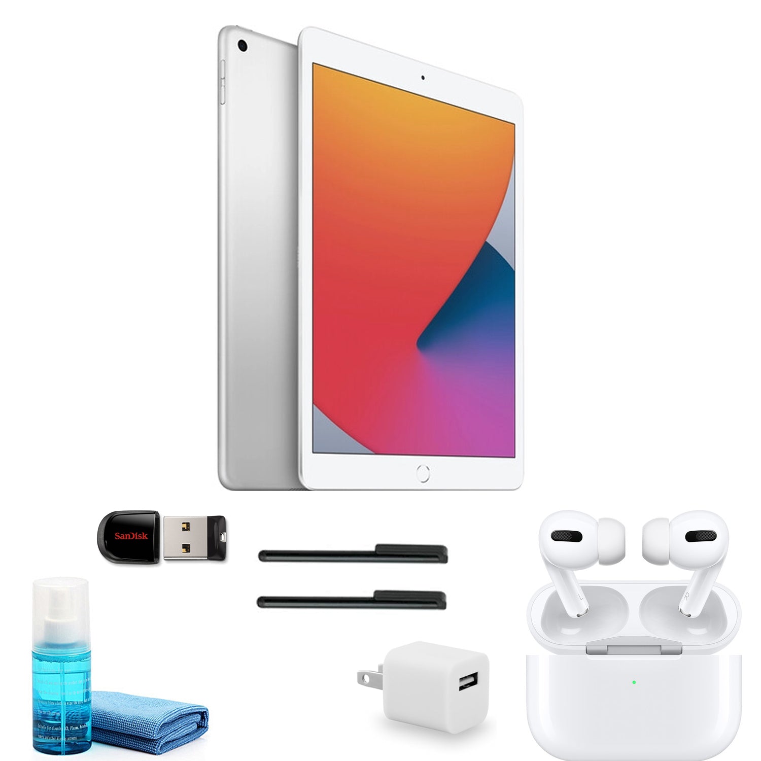 Apple iPad 10.2 Inch (128GB, Silver, MYLE2LL/A) with Apple AirPods Pro and more