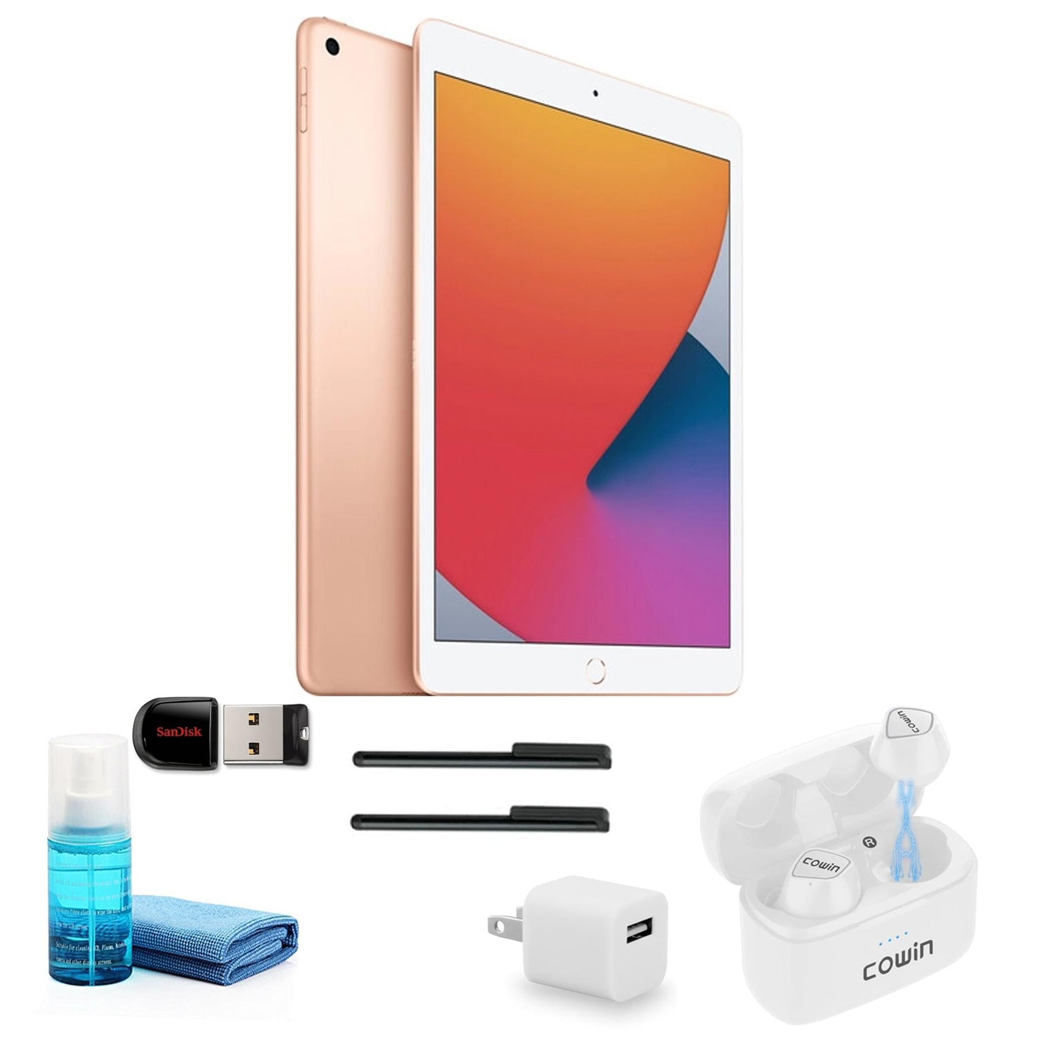 Apple iPad 10.2 Inch 128GB, Gold, MYLF2LL/A with White Earbuds and more