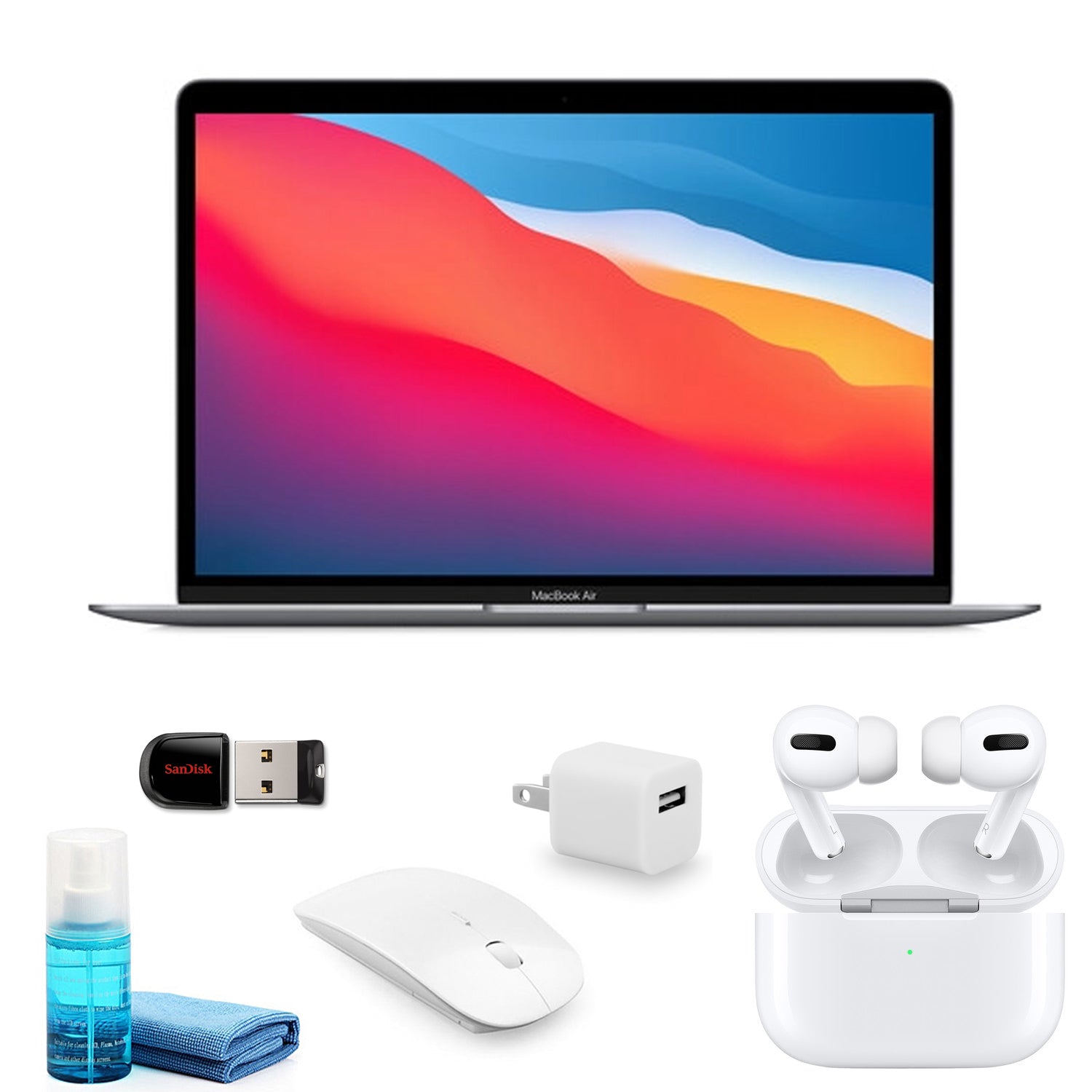 Apple MacBook Air M1 13 Inch Space Gray MGN63LL/A - with Apple AirPods Pro and more