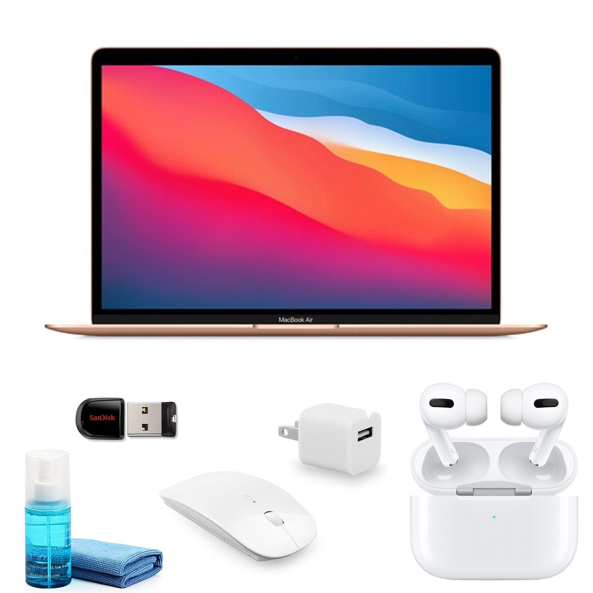 Apple MacBook Air M1 13 Inch Gold MGND3LL/A- with Apple AirPods Pro and more