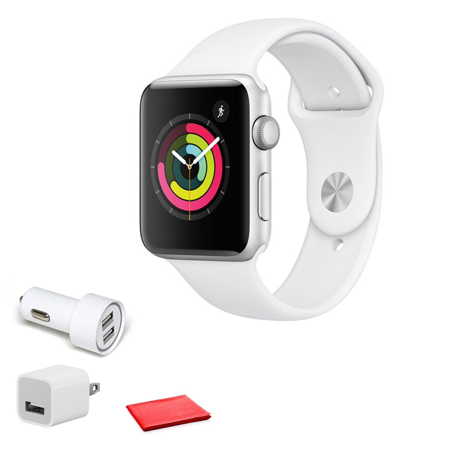Apple Watch Series 3 Smartwatch (GPS Only, White Sport Band) with Cleaning Kit,