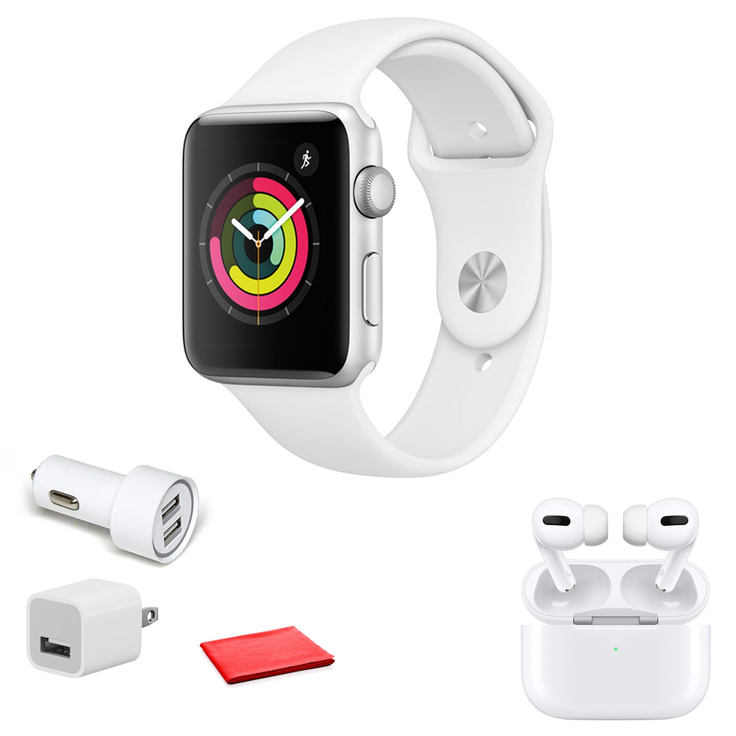 Apple Watch Series 3 Smartwatch (GPS Only, White Sport Band) with Apple AirPods Pro
