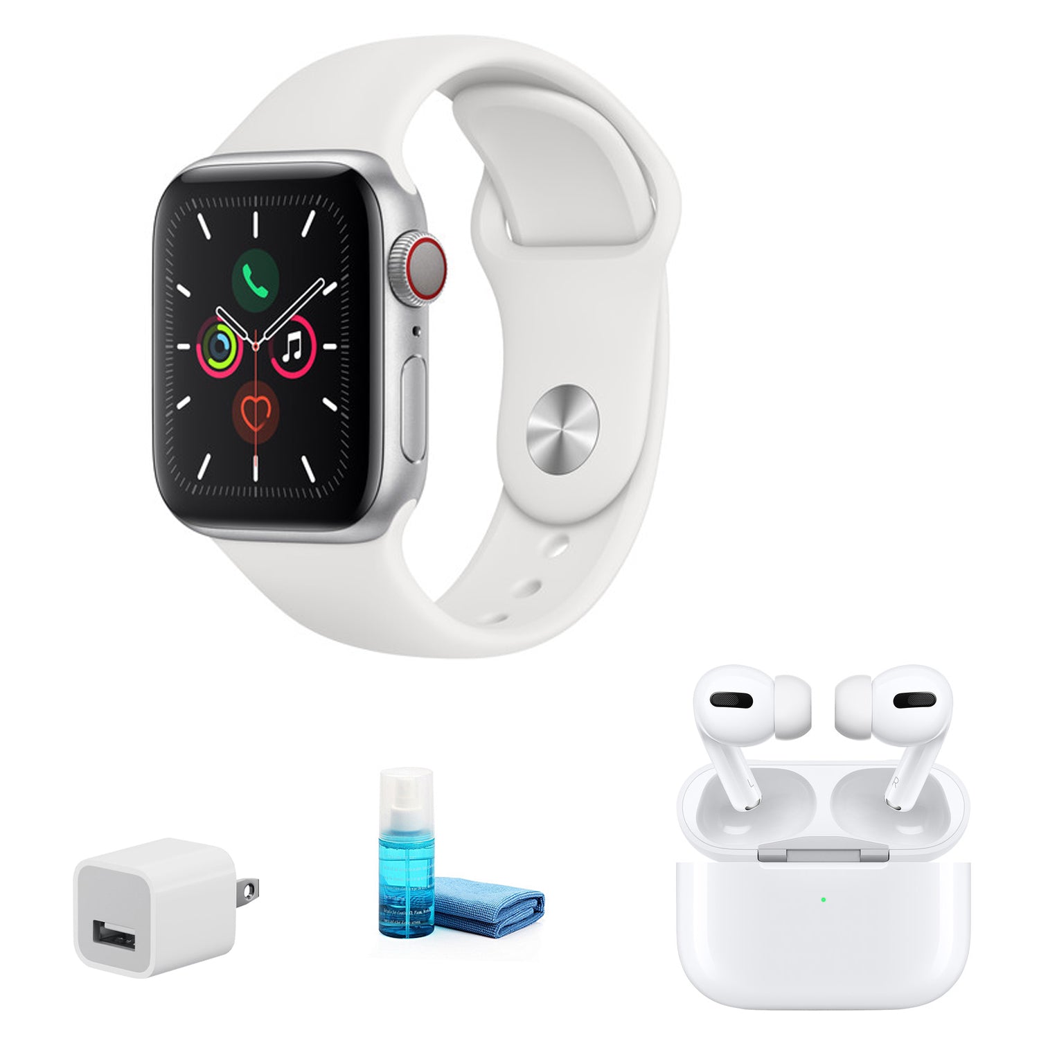 Apple Watch Series 5 40mm (GPS + Cell, White Band)- Kit with Apple AirPods Pro + More