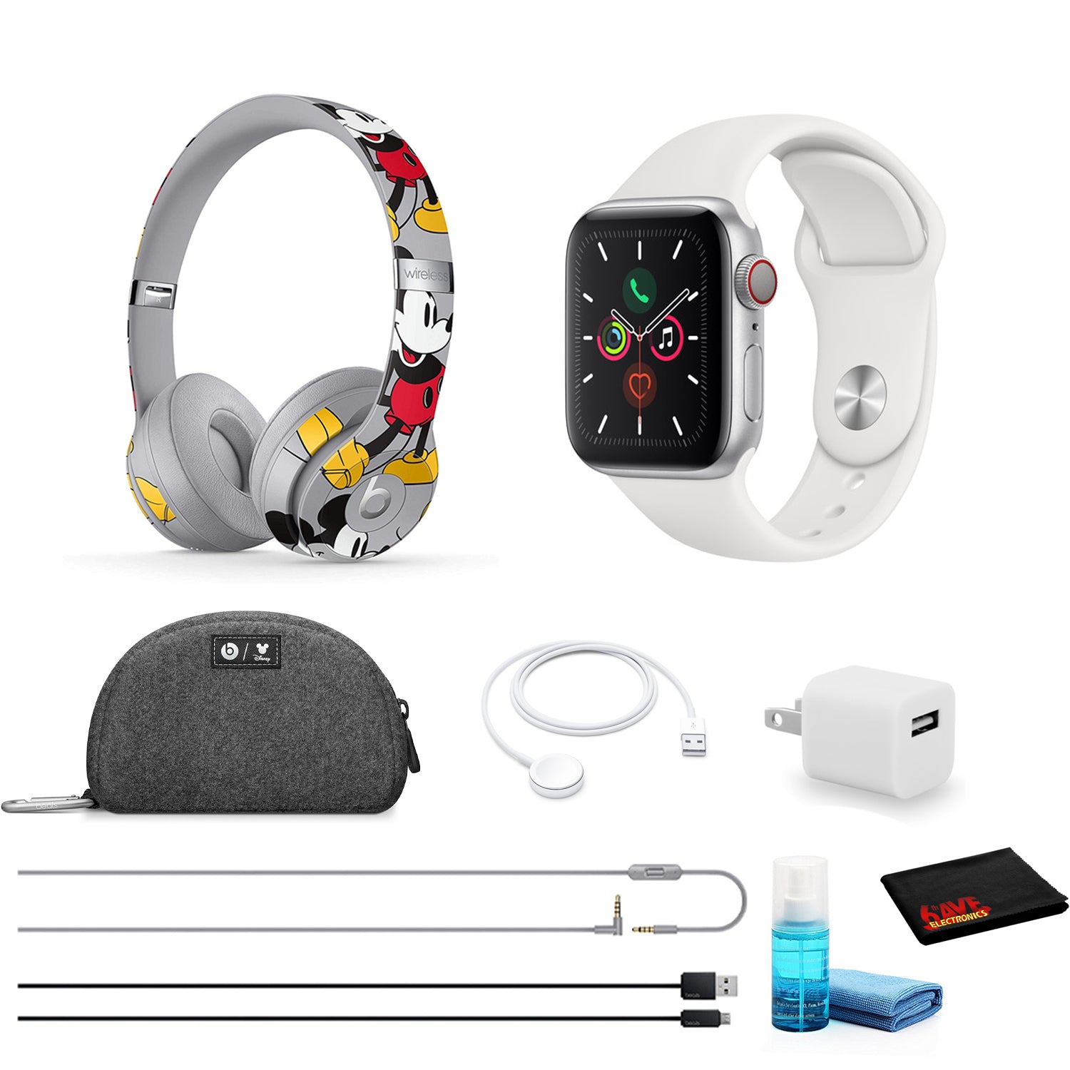 Apple Watch Series 5 40mm (GPS + Cell, White Band)- Kit with MICKEY Mouse Beats + MORE