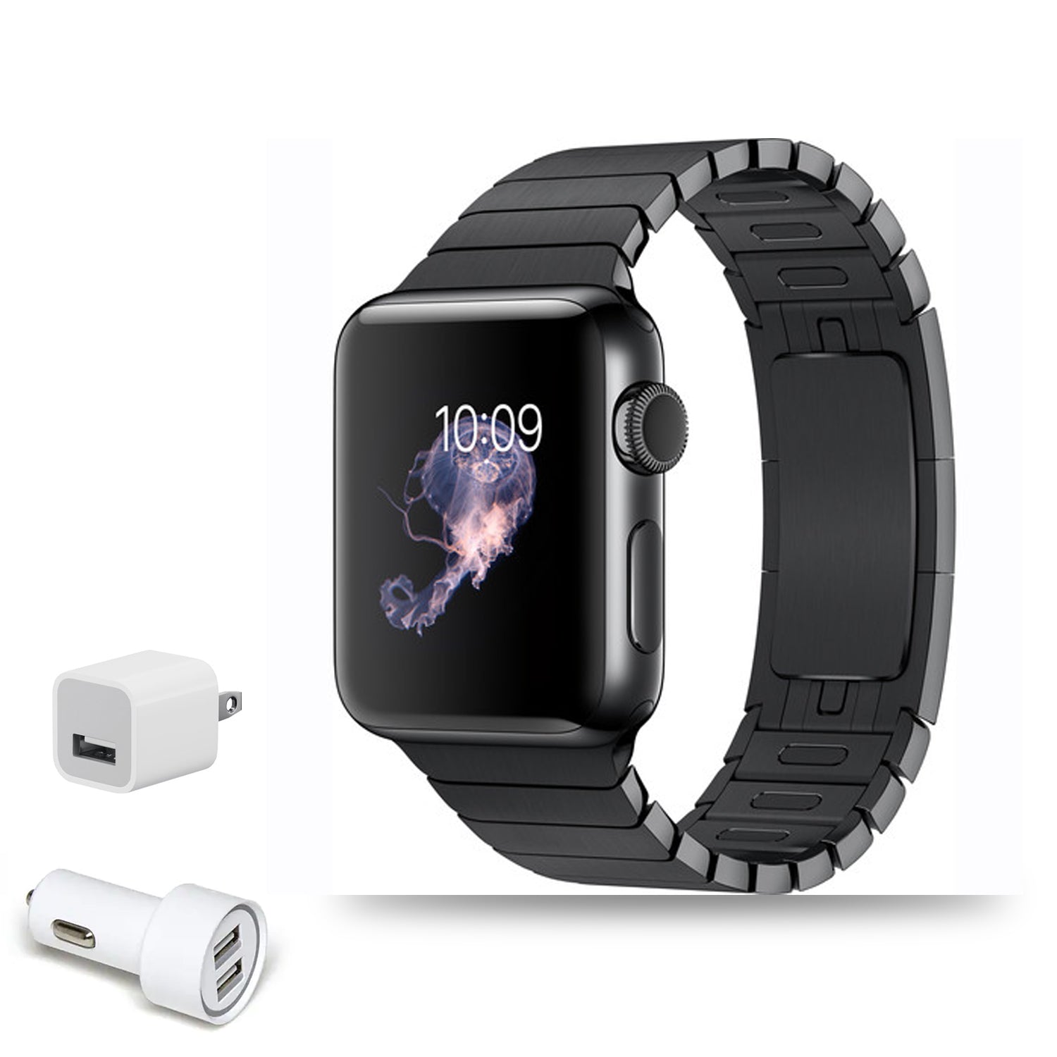 Apple Watch Series 2 38mm Smartwatch Black Kit USB Adapter Cube Bundle