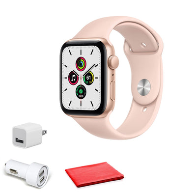 Apple Watch SE GPS, 44mm Gold + Pink Sand Sport Band with Cleaning Kit